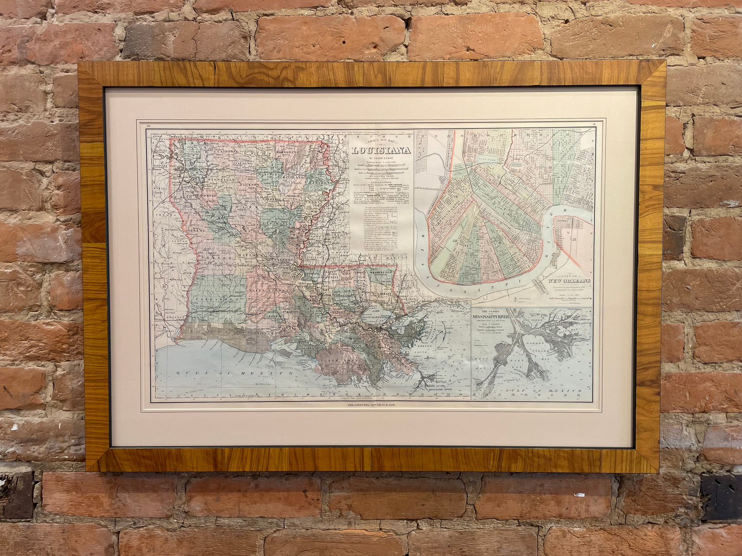 1886 Map of Louisiana/New Orleans/Mississippi River